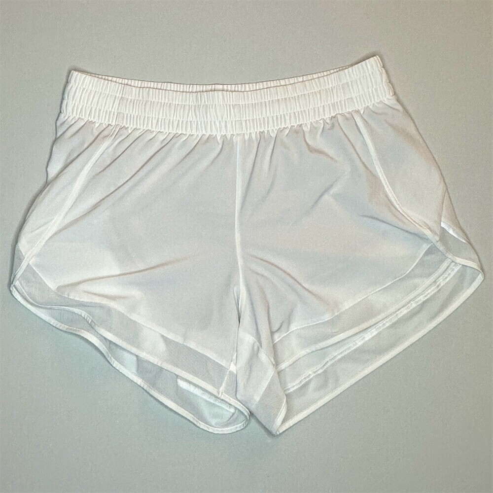 Athleta Mesh Racer Run 4" Lined Running Shorts Womens Size S White